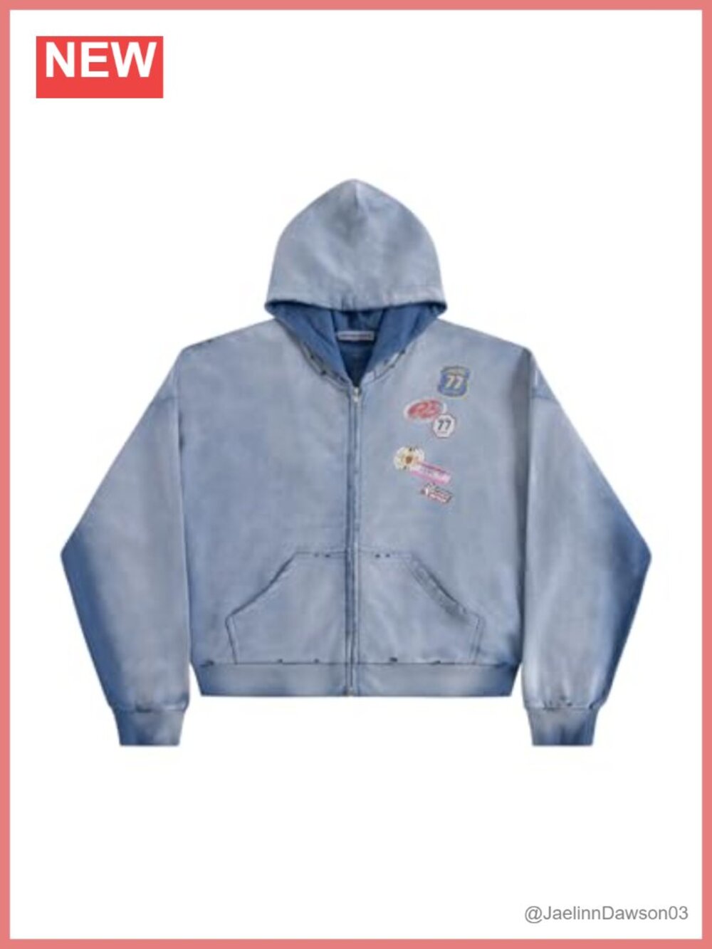 Vintage Acid Wash Boxy Zip Up Hoodie Oversized Streetwear Jacket